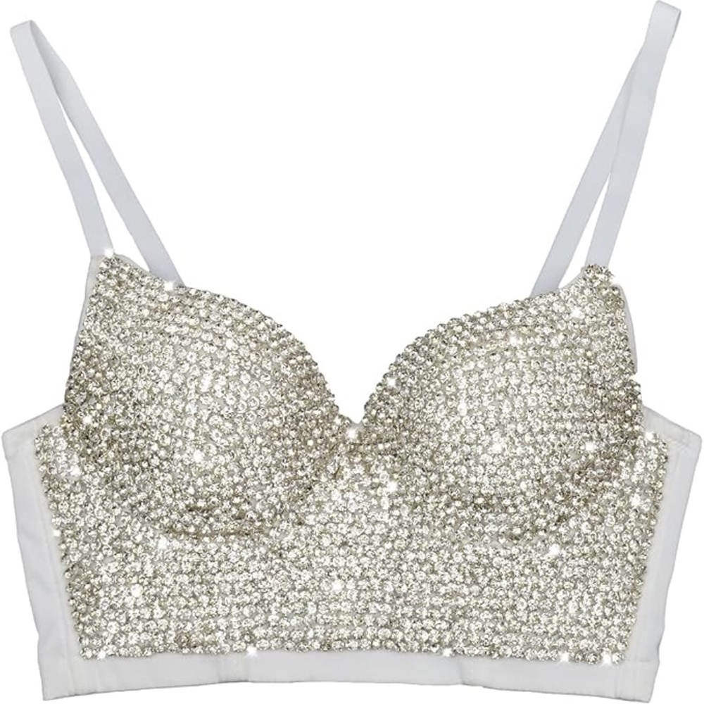 Embellished White Crystal Bra Crop Top
